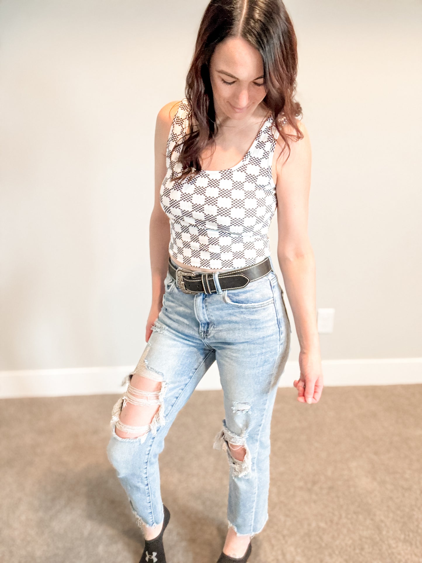 Checkered Cropped Tank Top