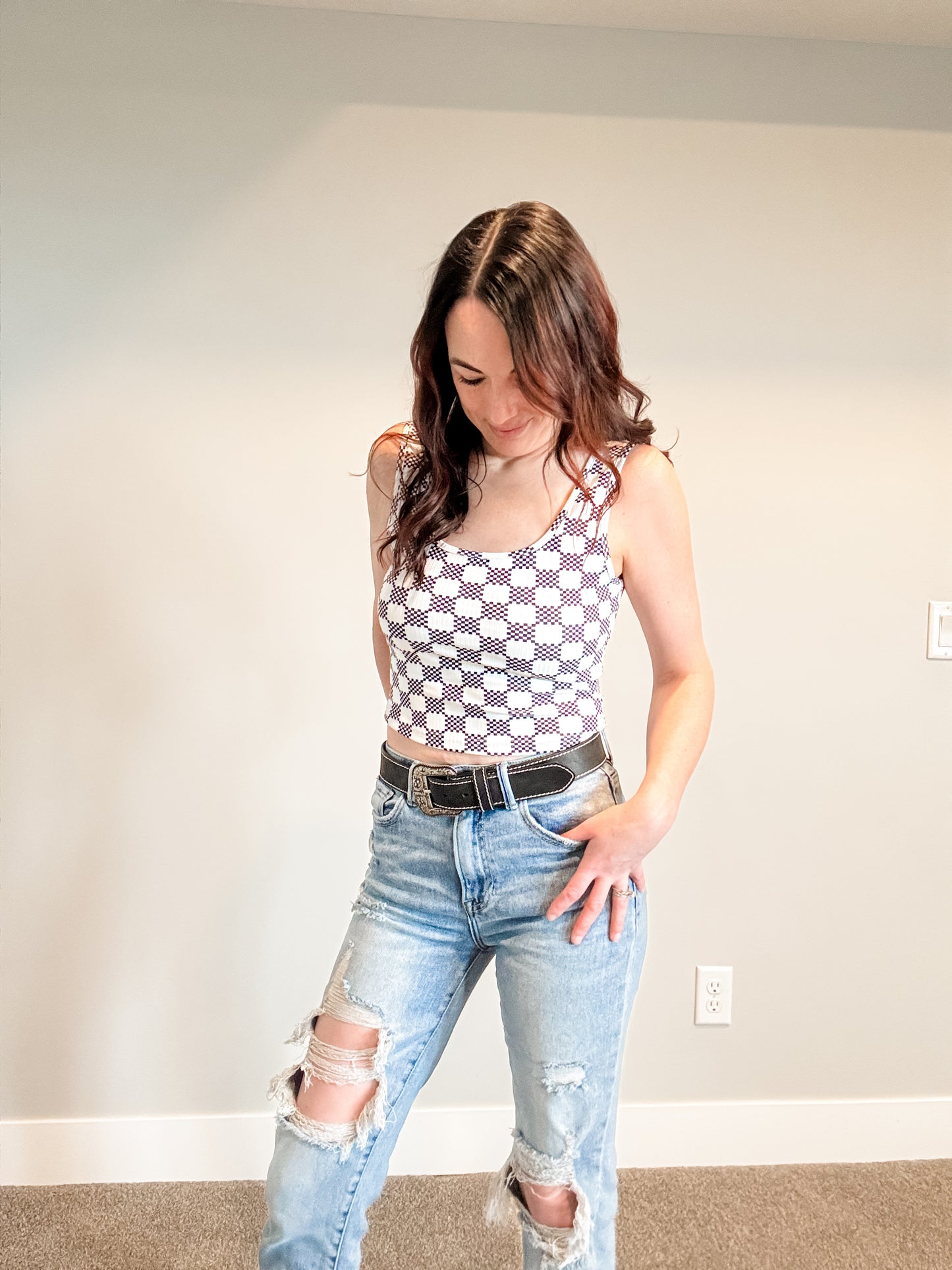 Checkered Cropped Tank Top