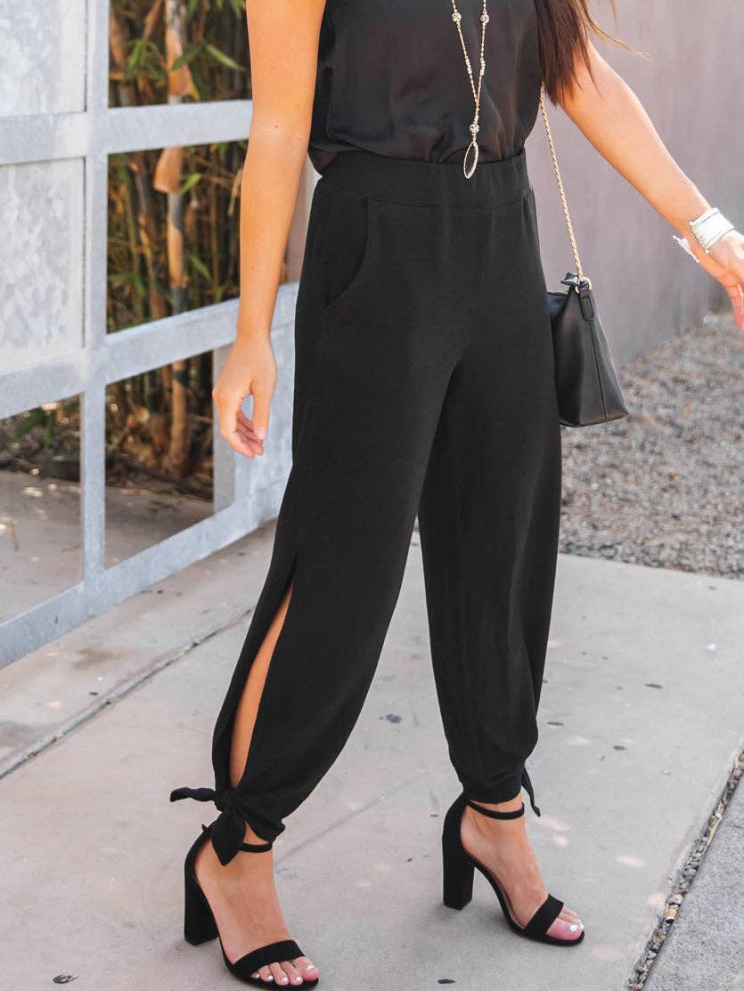 Solid Ankle Tie Pants