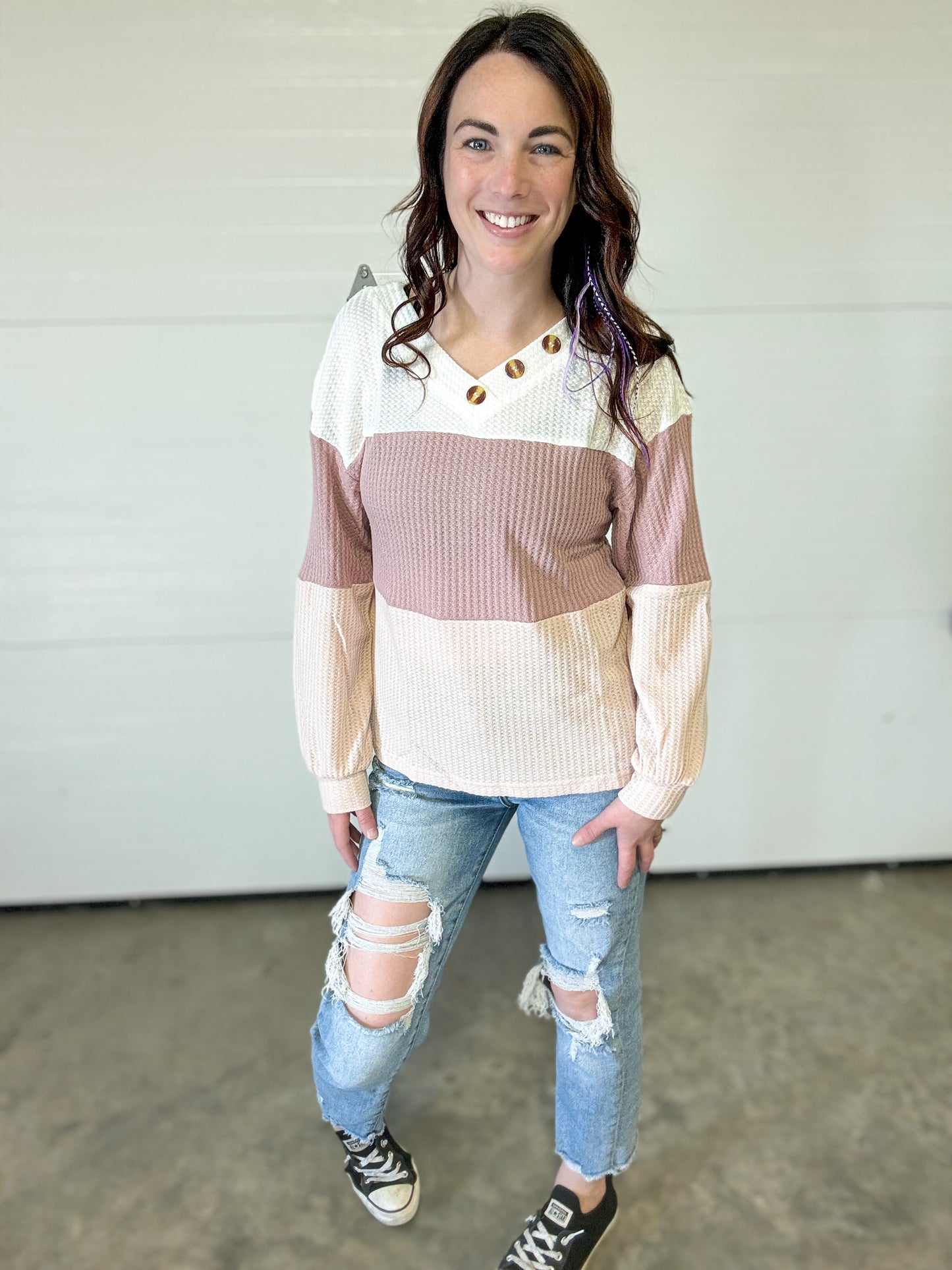 Color-block Waffle Knit Sweater