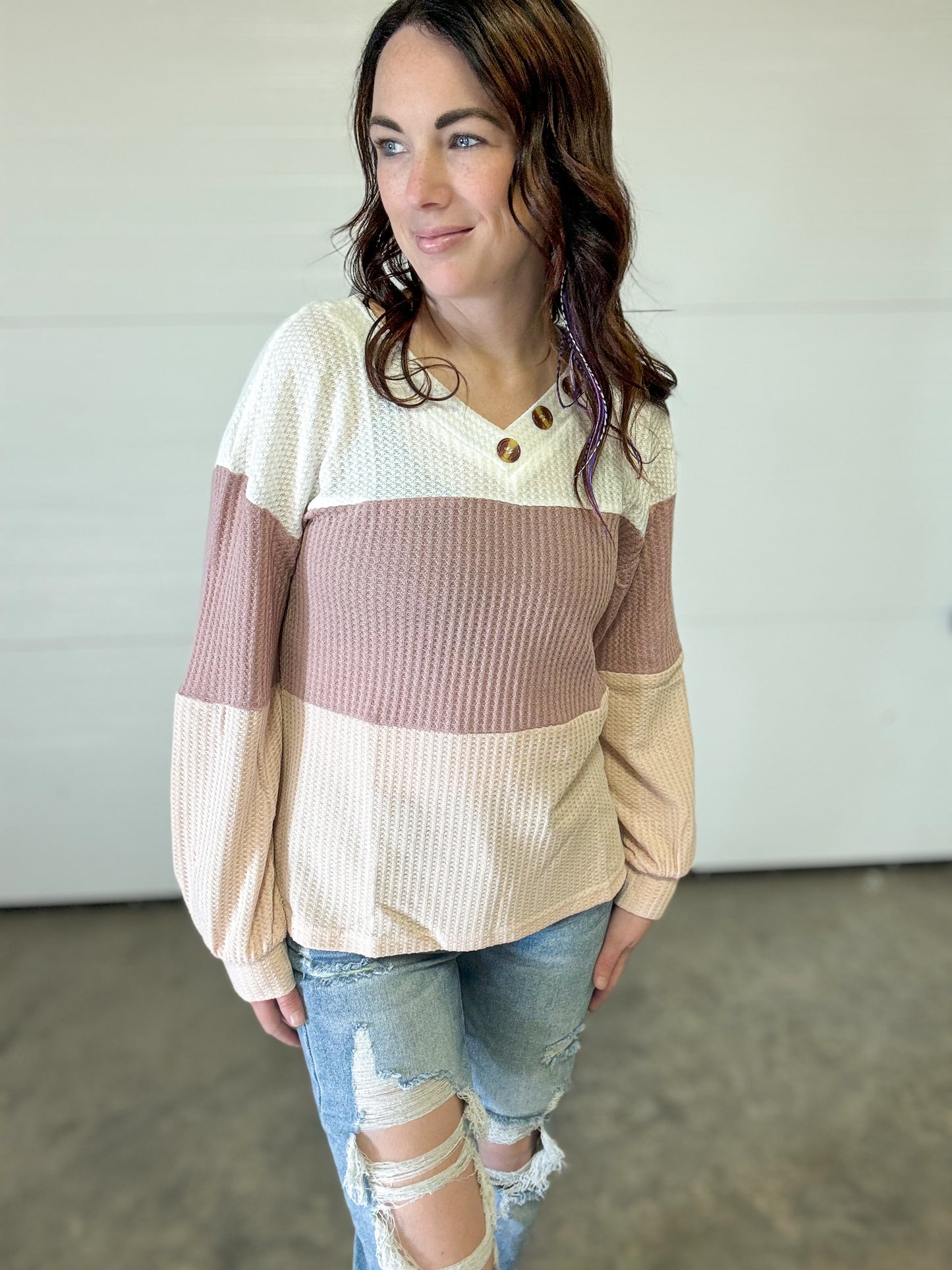 Color-block Waffle Knit Sweater