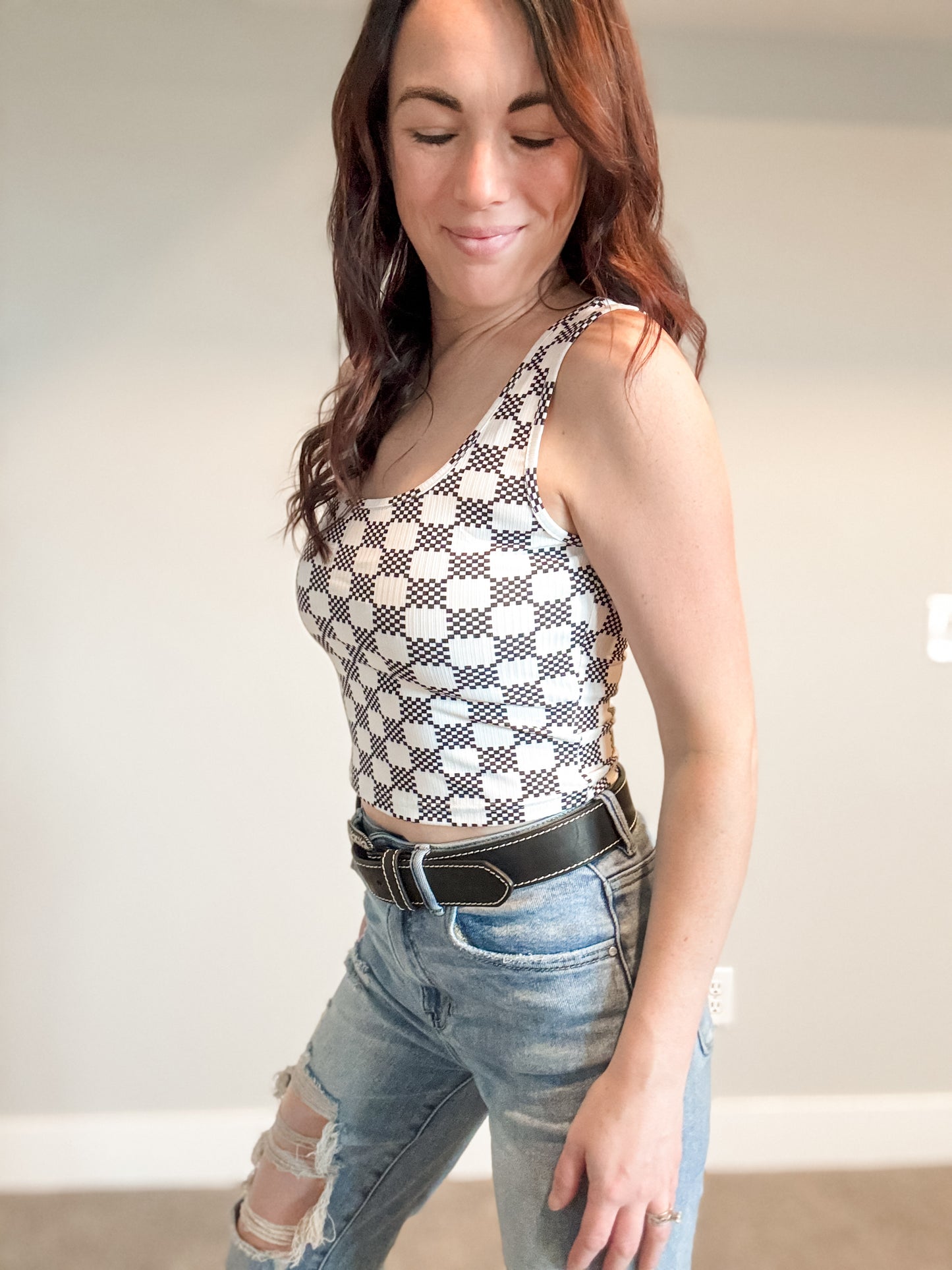 Checkered Cropped Tank Top