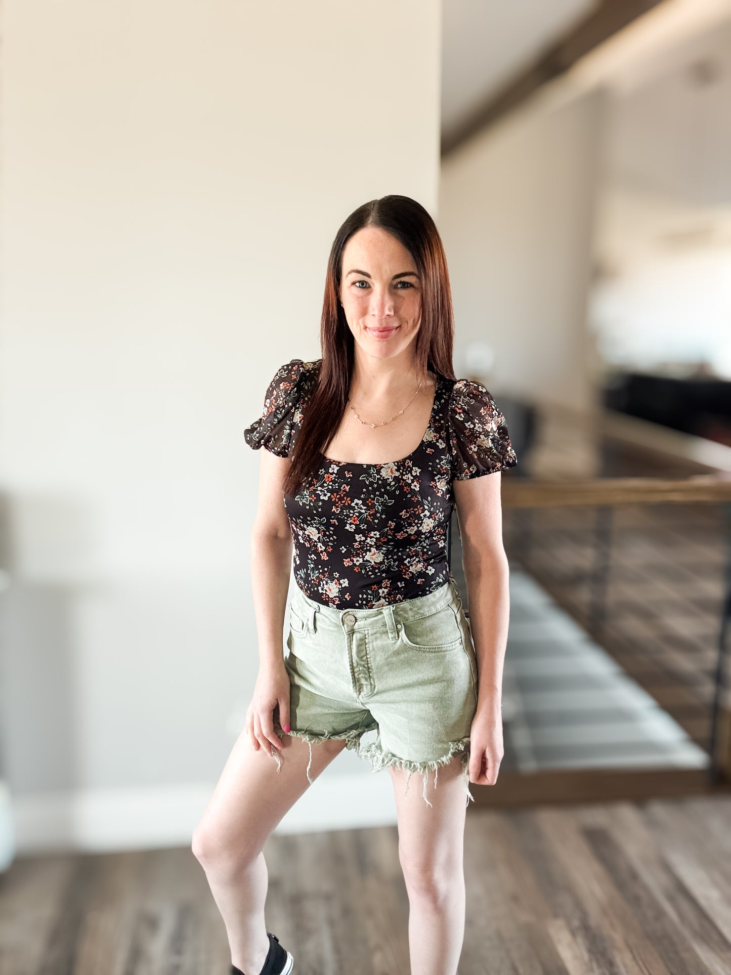 Risen High Rise Olive Denim Shorts