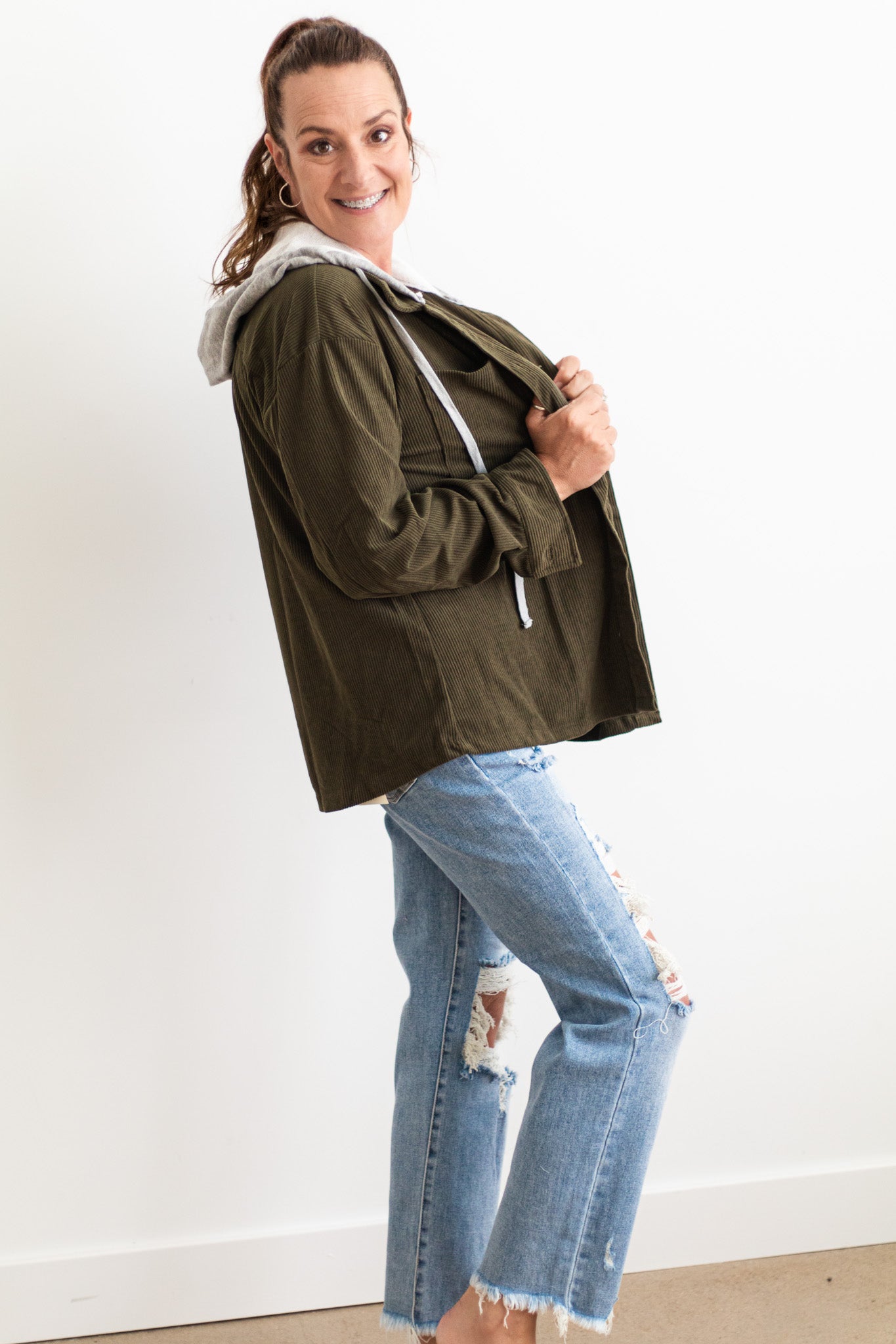 Hooded Corduroy Shacket