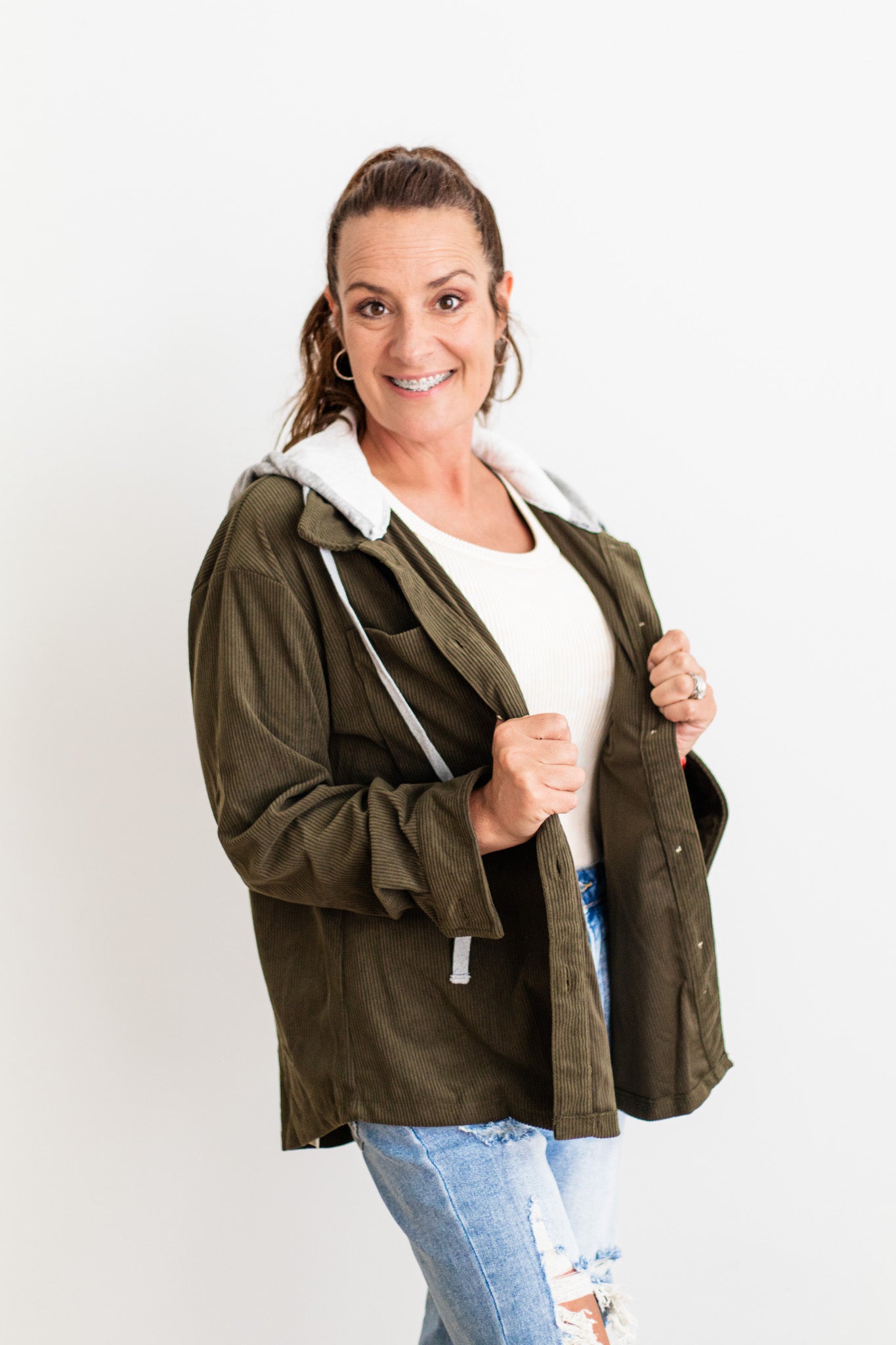 Hooded Corduroy Shacket