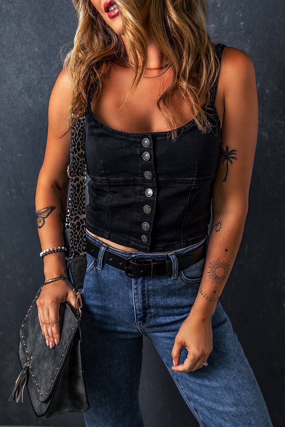 Midnight Cropped Denim Tank Top