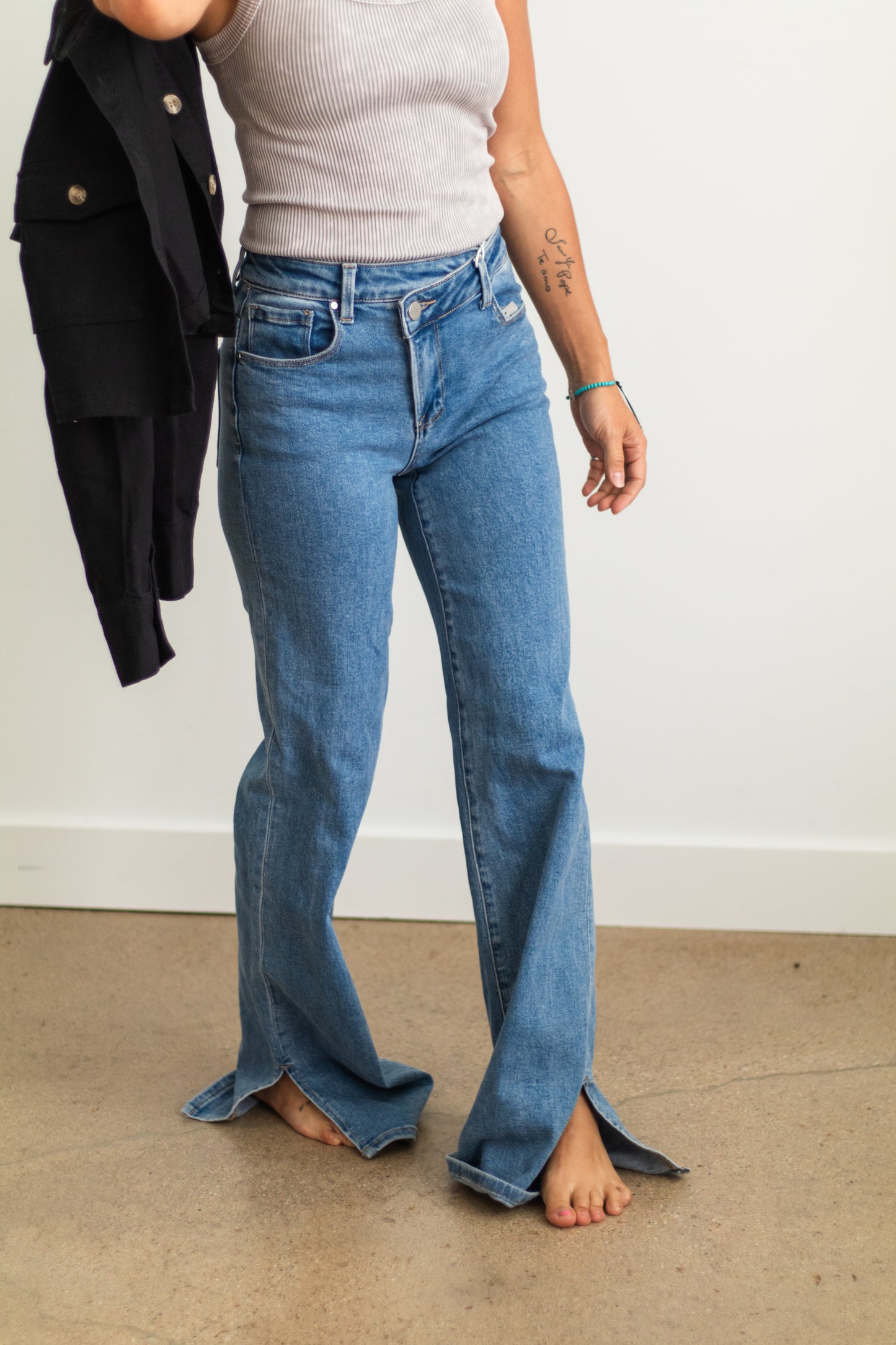 Risen Denim Wide Leg Side Slit Jeans