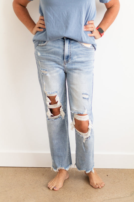 Risen High-Rise Distressed Denim